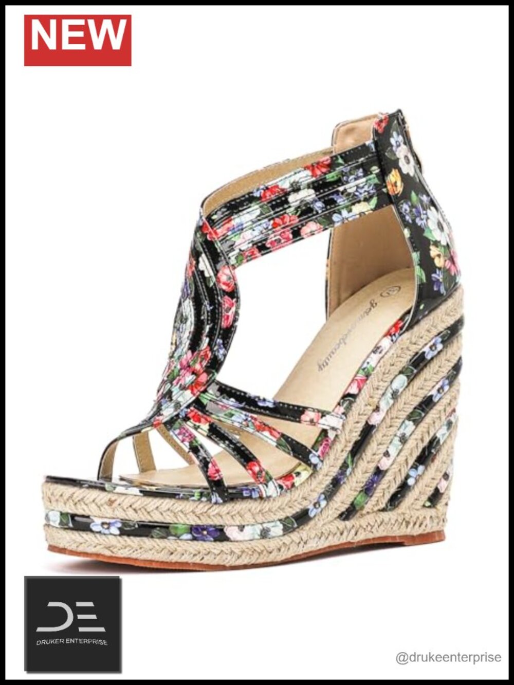 Women's Floral Wedge Sandals Ankle T Strap Open Toe Platform High Heels Dress